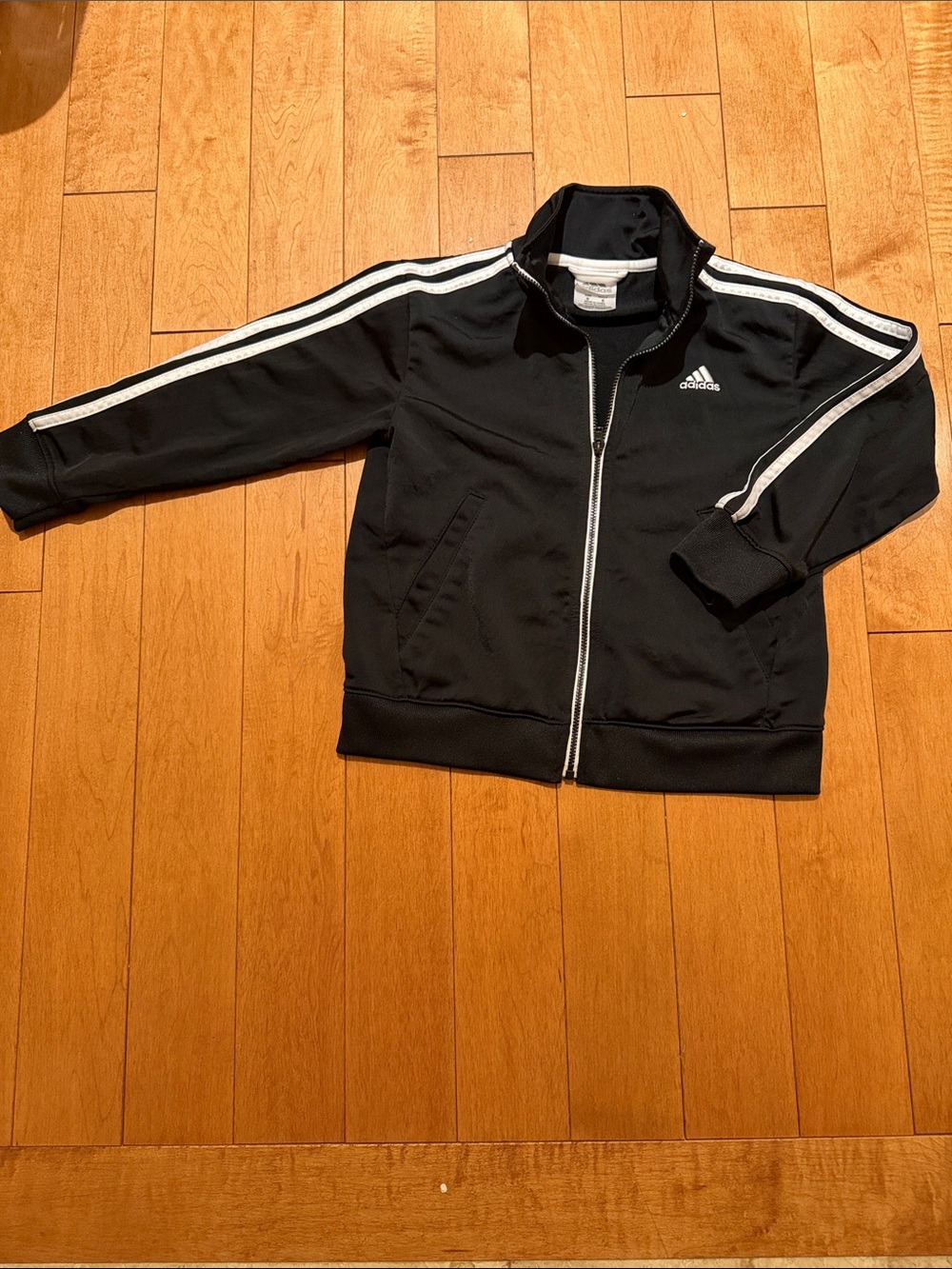 Kids Adidas Black Track Jacket with White Stripes size 5